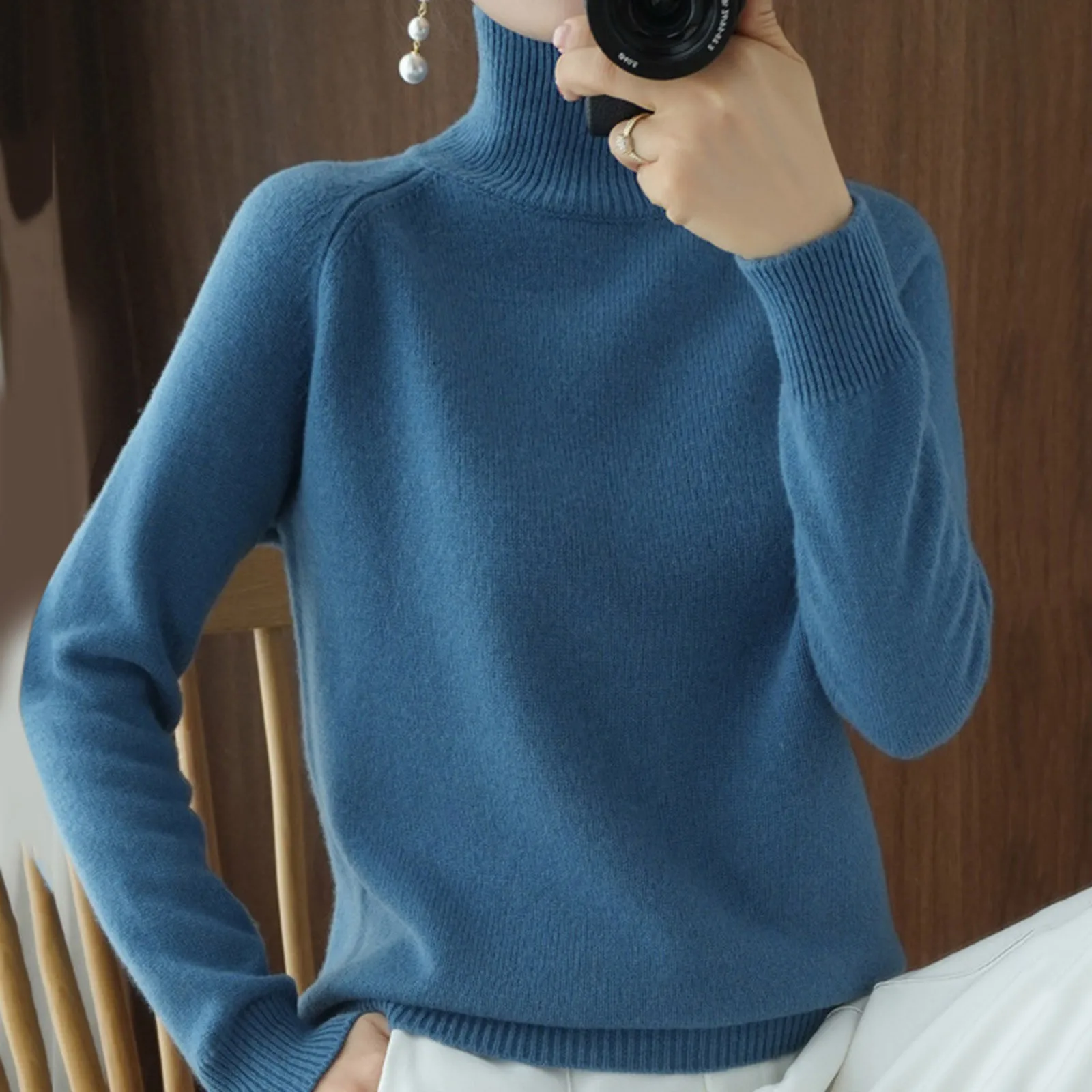 Women Warm Turtleneck Sweater Autumn Winter Thicken Knitted Pullover Tops Soft Cashmere Long Sleeve Slim Undershirt Black Beige