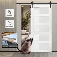 46x84in Glass Sliding MDF Barn Door with 8FT Hardware Kit, 5 Frosted Panels, Waterproof PVC, Easy DIY 6