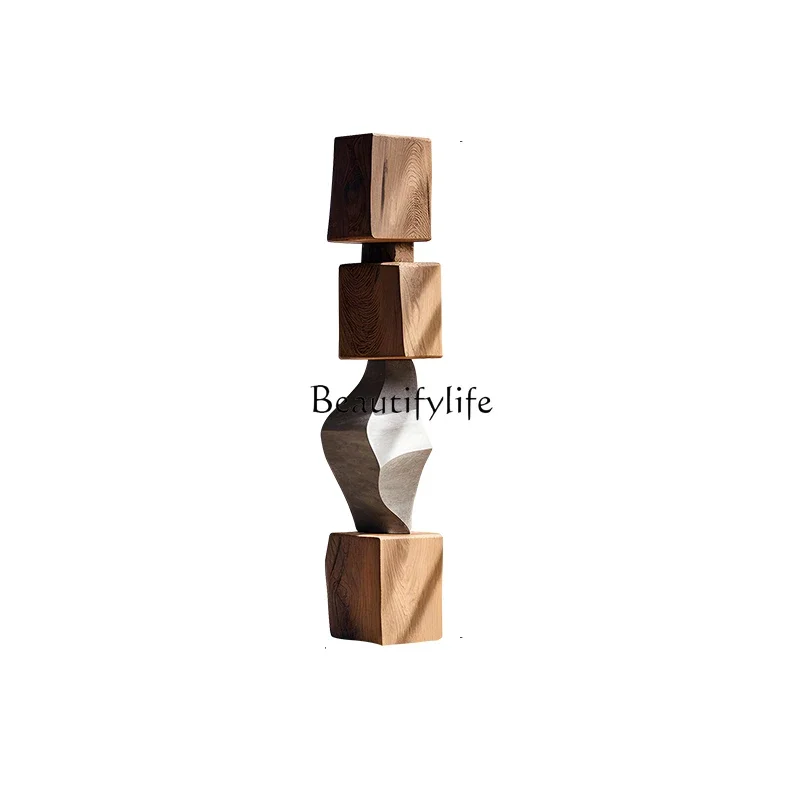 

Hotel bed and breakfast wood carving decoration floor ornament high-end living room abstract vertical sculpture