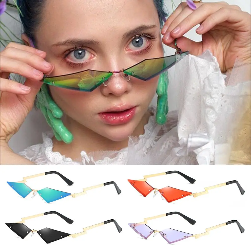 Narrow Trending UV400 Fashion Women Sunglasses Rimless Sun Glasses Diamond Shape True Film Lens