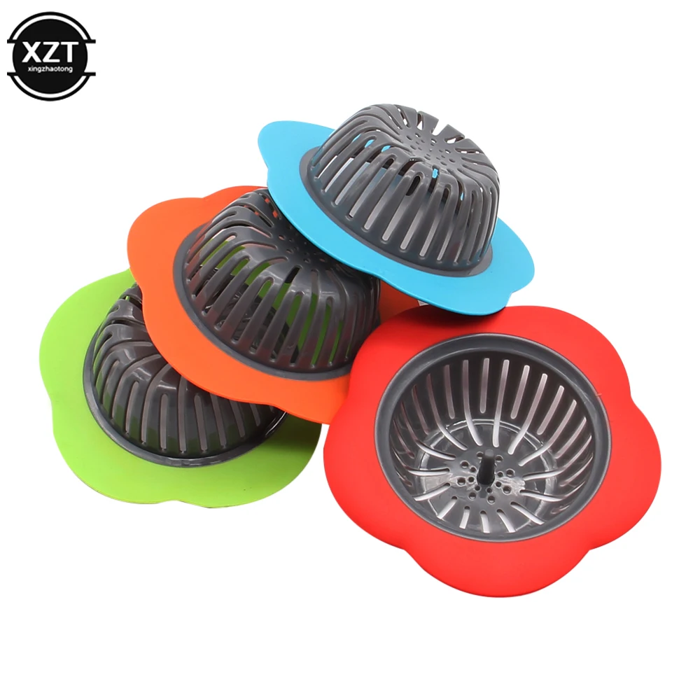 Flower Shaped Kitchen Mesh Sink Drain Silicone Strainer Dense Hole Water Drain Bathroom Drain Hole Hair Filter Trap Waste Screen