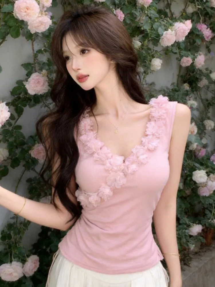 

Sexy Pure Desire Floral Cross V-neck Pleated Women's Short Top Summer Sweet-and-Spicy Slim-fit Strapless Vest Citywalk