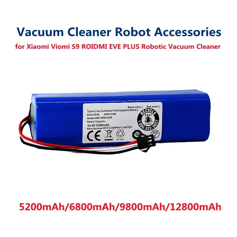 14.4V 5200mAh Li Ion Battery Rechargeable Battery Pack for Xiaomi Viomi S9 ROIDMI EVE PLUS Robotic Vacuum Cleaner Accessories