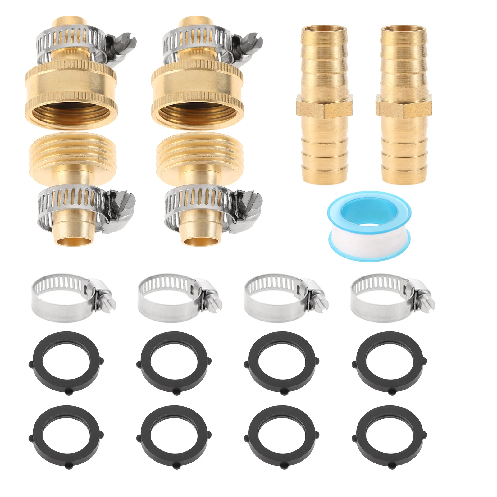 

4sets 1/2 Inch Solid Brass Garden Hose Connector Mender Repair Kit Female Male Coupling +Tape Stainless Steel Clamp 3/4" Gasket