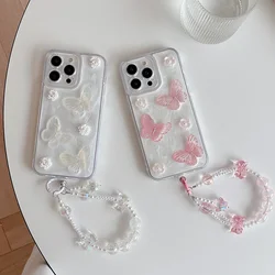 Qianliyao-Coque de téléphone antichoc en TPU souple avec bracelet papillon 3D, coque arrière pour iPhone 16, 15, 14, 13, 12, 11 Pro, X, Poly XS Max, 7, 8 Plus