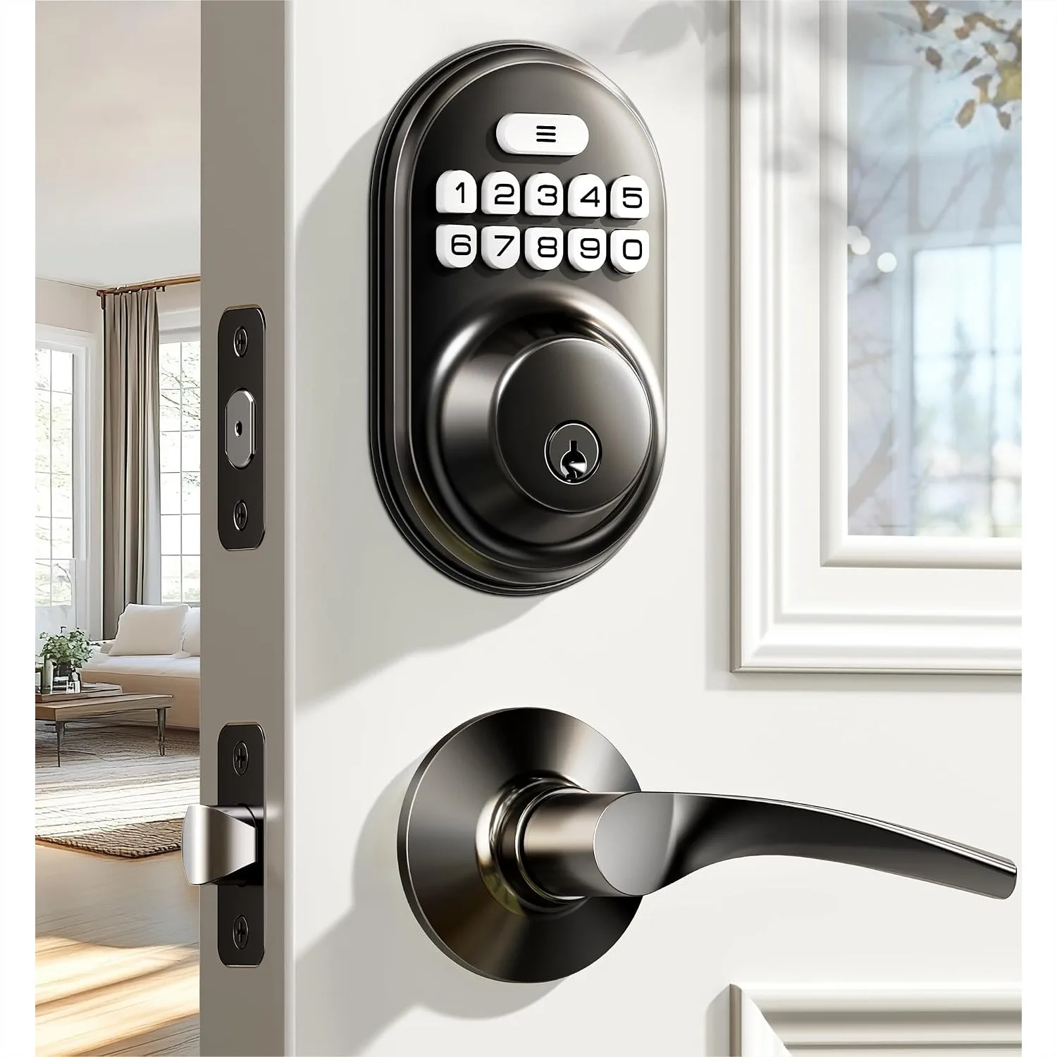 

Keyless Entry Door Lock with 2 Lever Handles, Electronic Keypad Deadbolt, Auto Lock, Backlit Keypad, Easy Installation, Front