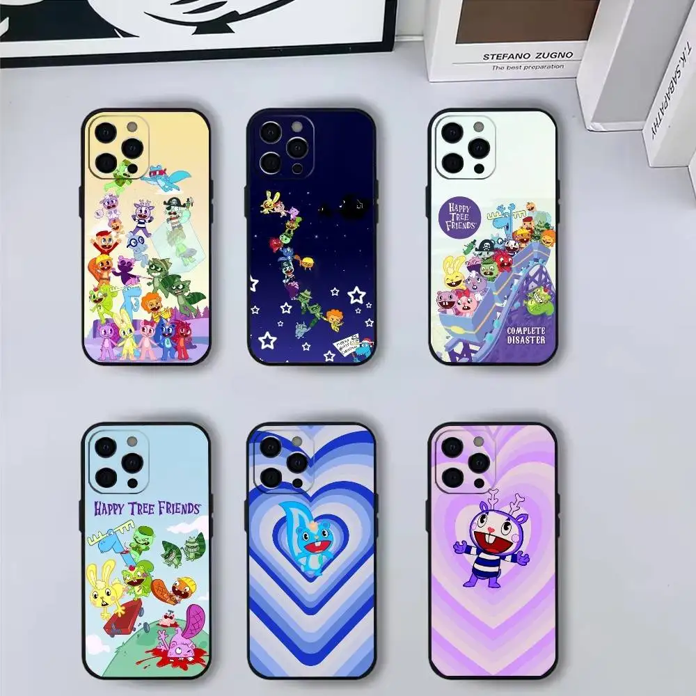 

H-Happys T-Tree-es F-Friends Phone Case For iPhone17,16,15,14,13,12,11 Plus,Pro Max Soft Black Cover