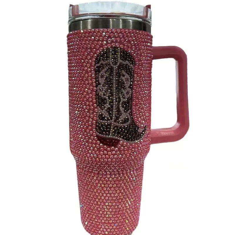 Diamond Bling Handle Cup Rhinestone Tumbler Vaccum Steel Stainless Bottle Thermal Insulation Kettle Coffee Mug Handcraft Gift 