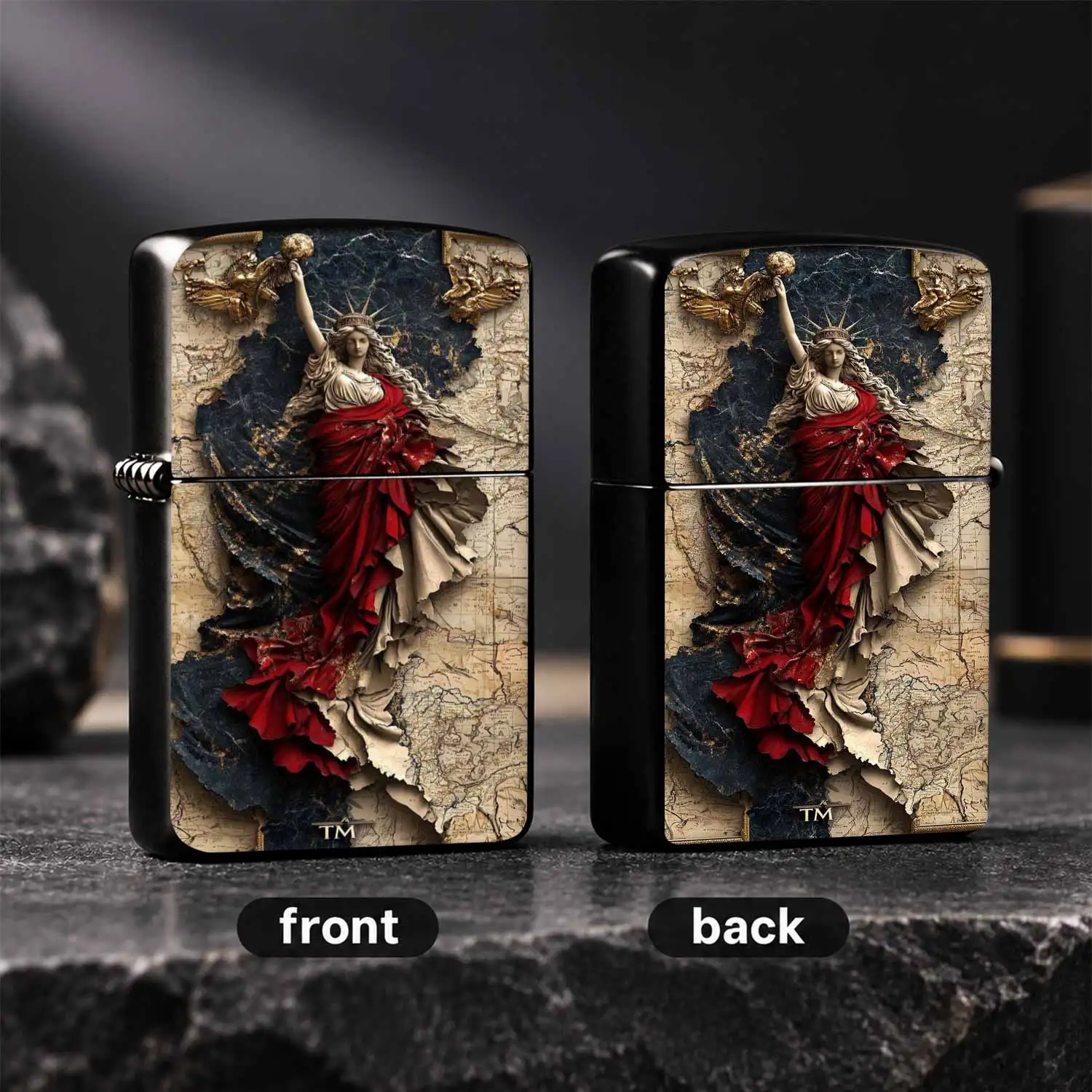 Retro Art Relief Statue Of Liberty Themed Lighter, Exquisite Gilded Map Texture Decor Ornament, Trendy Personalized Portable Accessory, Practical Creative Gift Suitable For All Daily Scenarios And A Humorous And Interesting Lighter