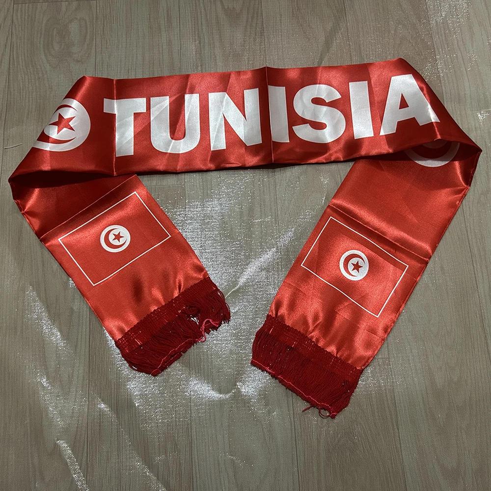 Cachecol da Tunísia 14x135cm, Impressão em Ambos os Lados, Cachecol de Cetim com a Bandeira da Tunísia, Adequado para Eventos Esportivos da Copa do Mundo 2026