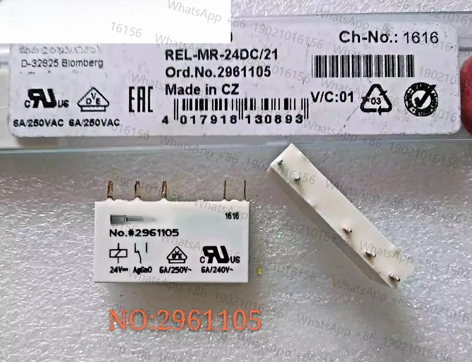 

10PCS NO: 2961105 brand new genuine relay 6A/250V 5-pin 2961105