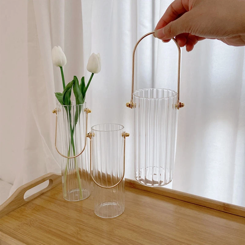 

Creative Transparent Portable Vertical Grain Glass Vase Plant Hydroponic Terrarium Art Plant Hydroponic Table Vase Glass Crafts