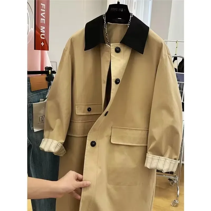 LIBIELIY Spring Autumn Mid-Long Windbreaker Women 2025 New Fashion Loose Casual Temperament Jacket Pure Colour Khaki Overcoat Fe