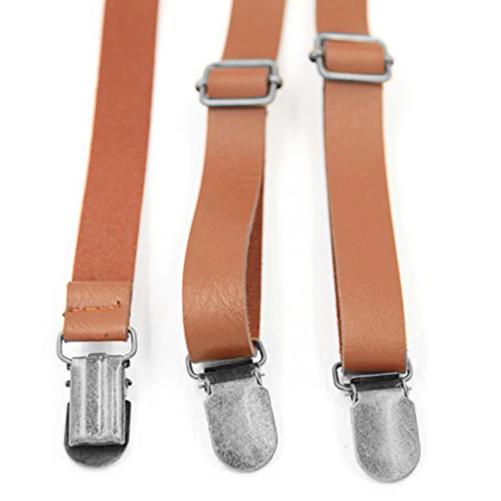 

Adjustable PU Suspenders Brown Clip on Pants Accessories Durable 153-176cm Y Back Brown Suspenders