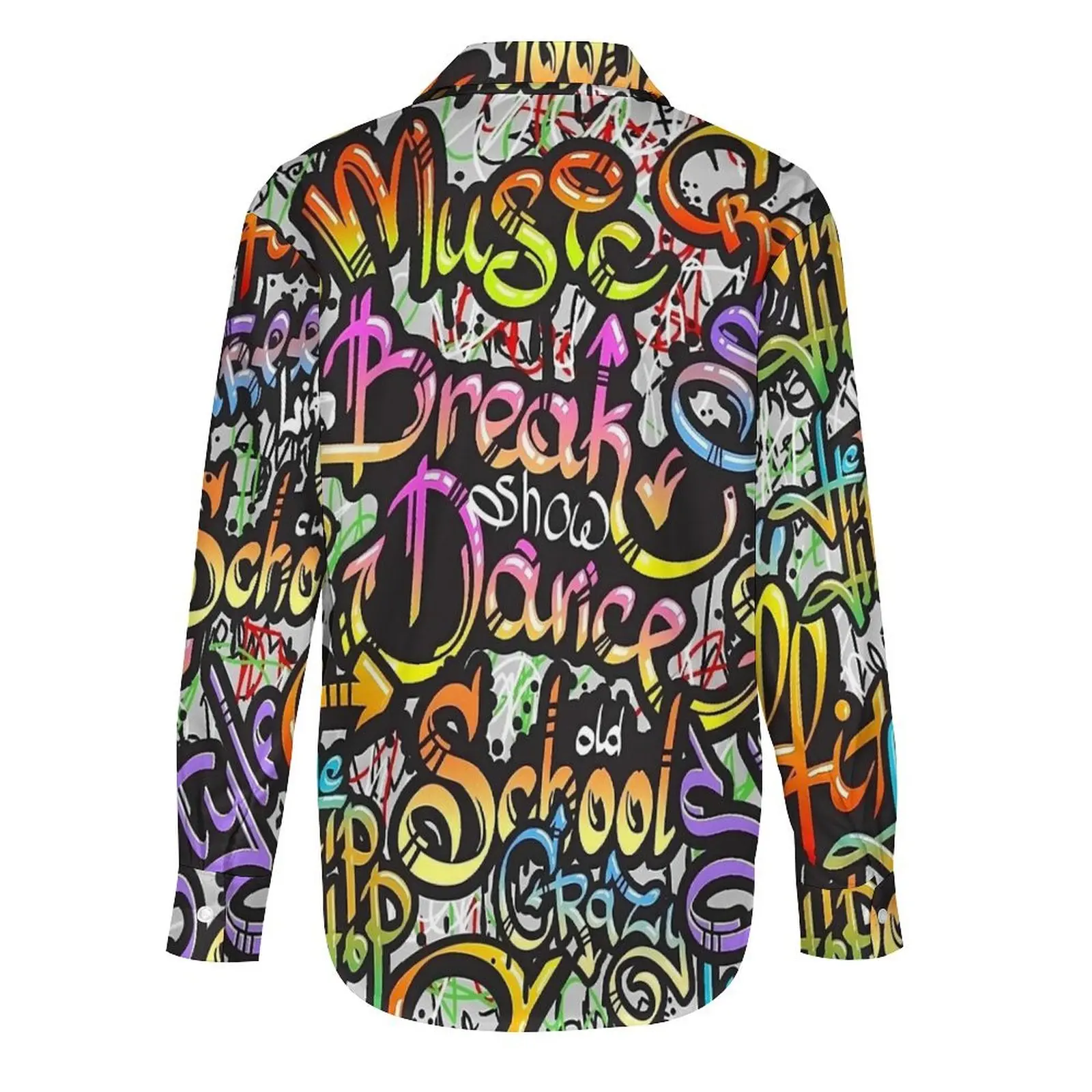 Colorful Graffiti Style Design Loose Blouse  Street Wear Oversize Blouses Woman Long Sleeve Retro Shirt Spring Custom Tops