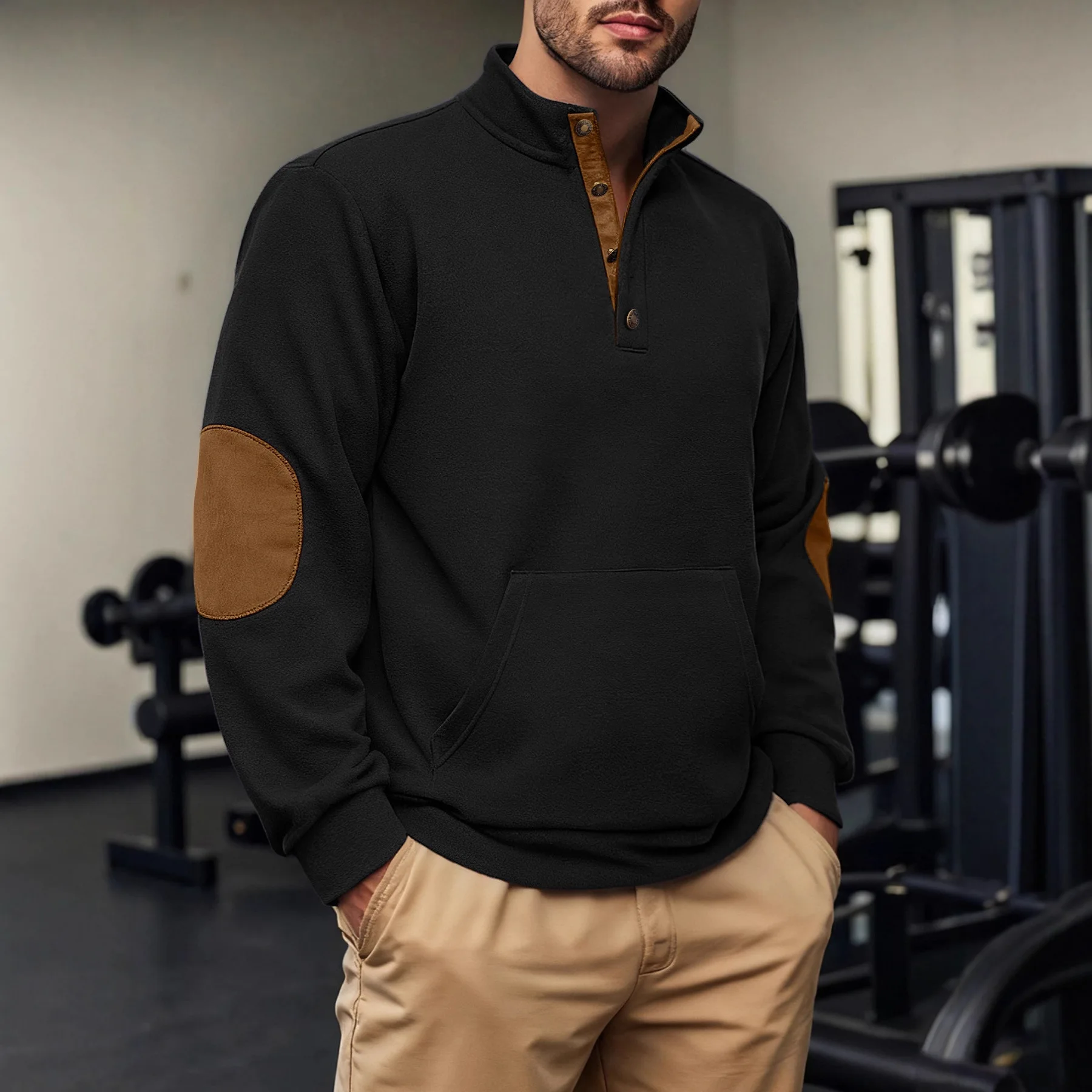 2026 Autumn and Winter Men's Fleece Stand-up Collar Jumper Sports Placket Sweater