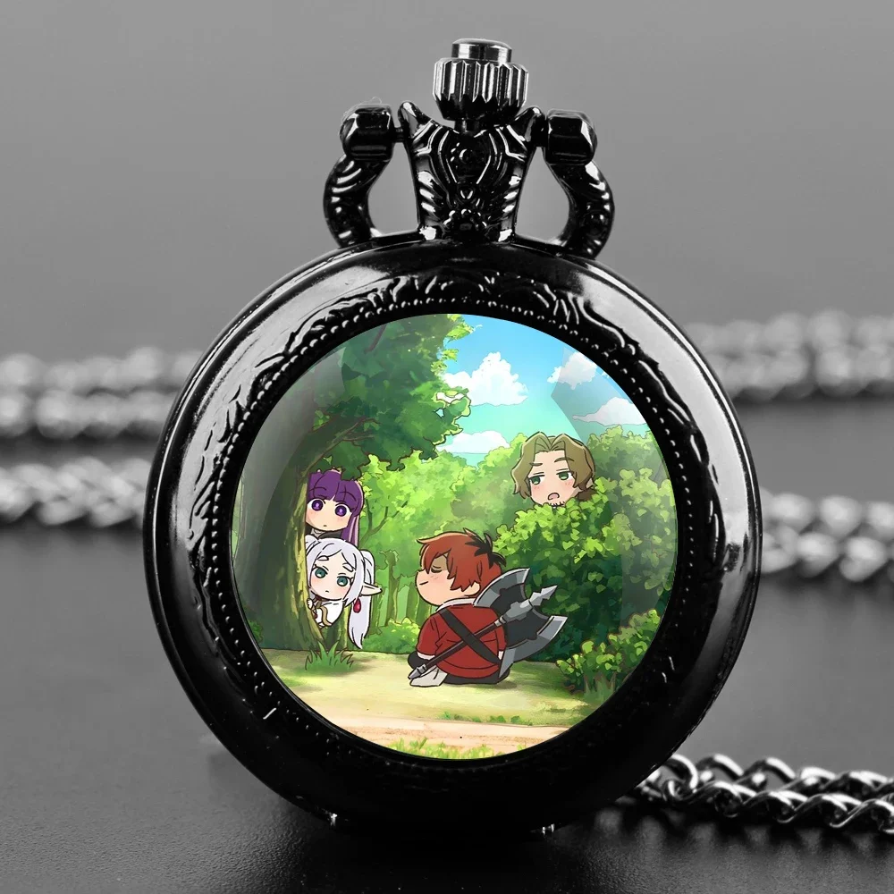 

Frieren: Beyond Journey's End Glass Dome Pocket Watch with Chain Necklace Vintage Quartz Pendant Watches Mens Women Gifts