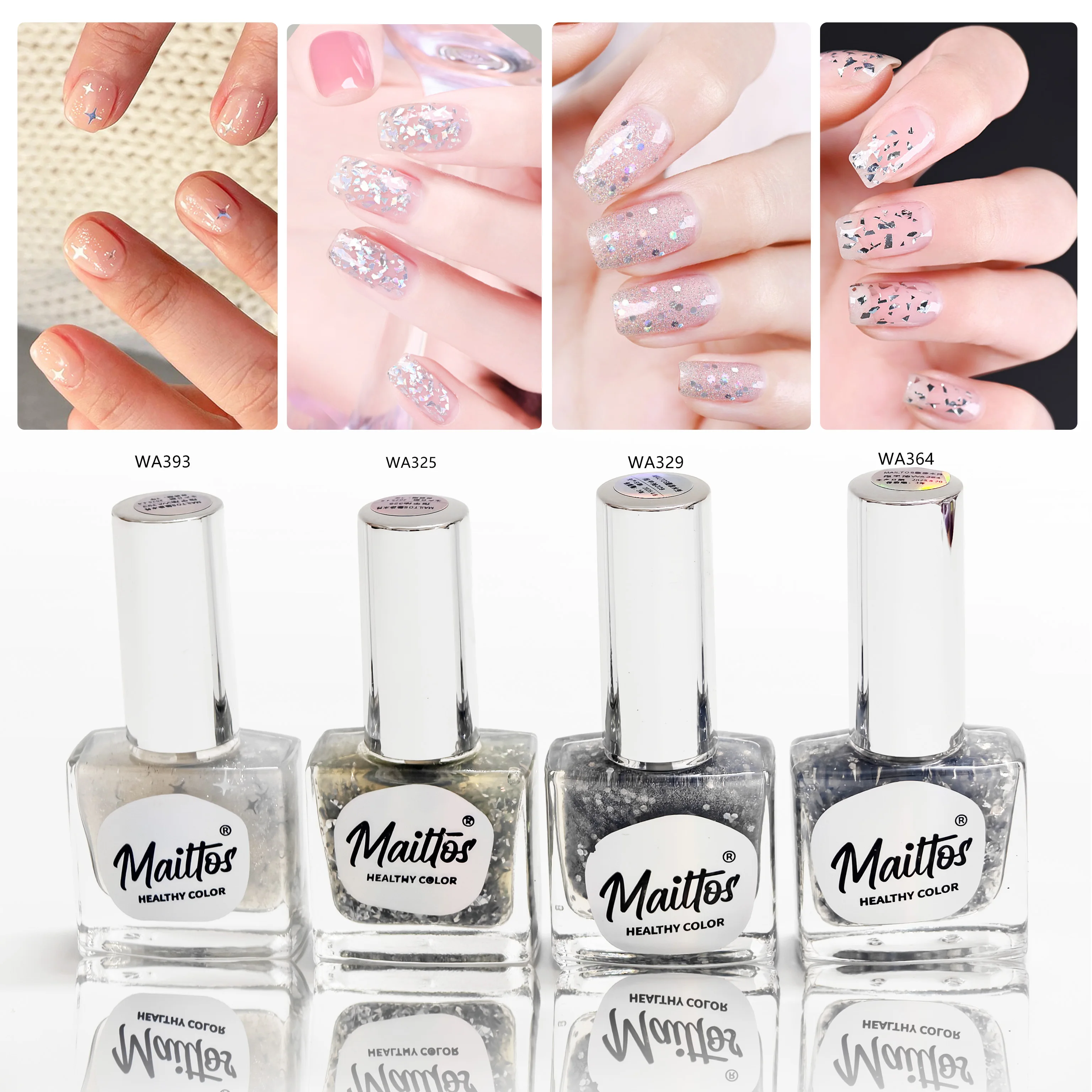 12mlx4 [325/329/364/393] Crystal Confetti Collection, Water-based Nail Polish, Oderless, dry quickly, No need lamp, easy tear