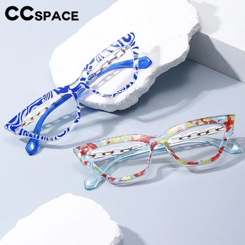 Colorful Cat Eye Reading Glasses Women Fashion Metal Chain Resin Optical Presbyopic Eyeglass Custom Diopter +50~+600 #302547