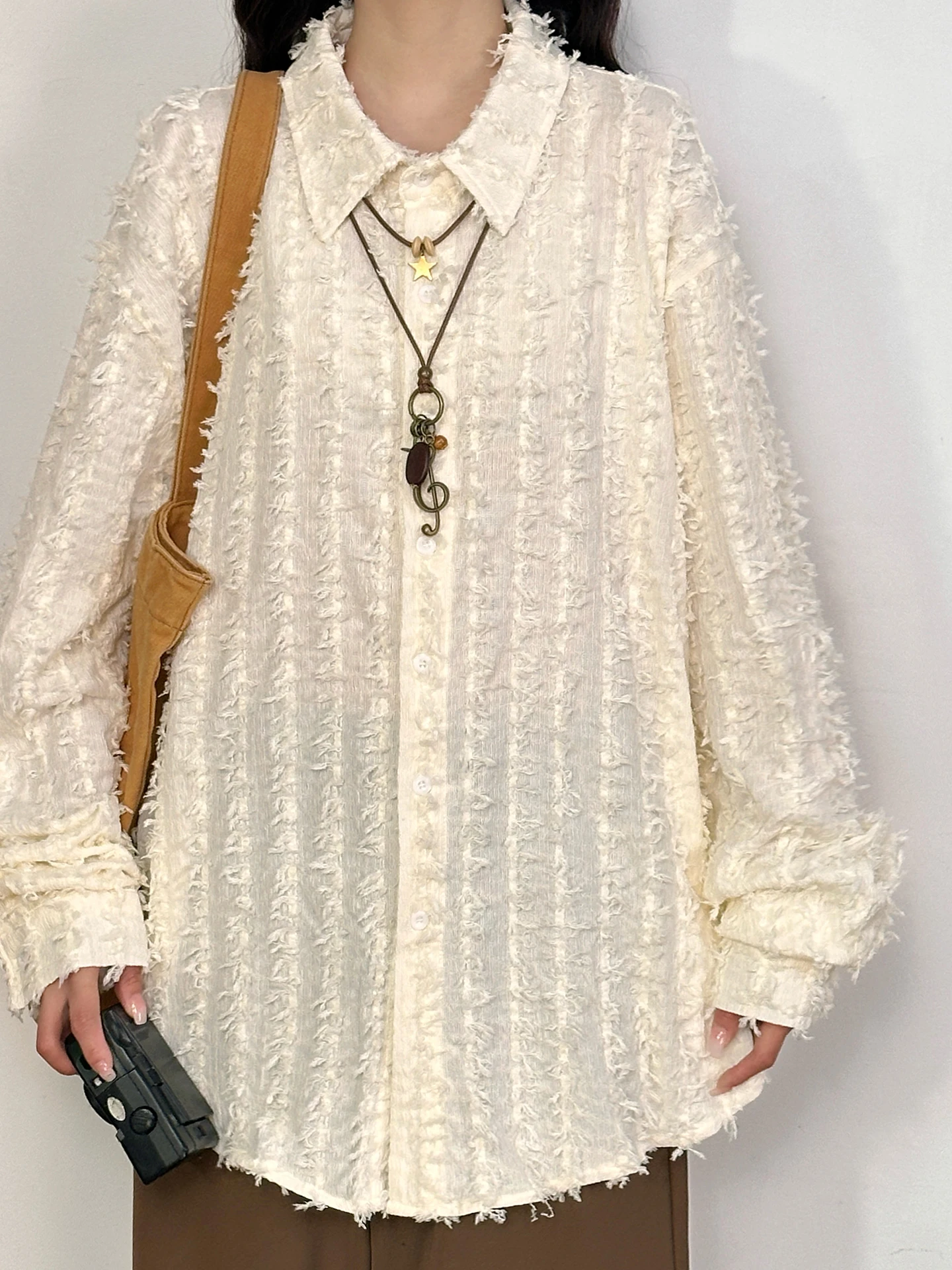 

Original Street Sle Loose Long Sve Women's irt Floral Embellied Tassel Texture Early Spring High-End Feel Faionabl...