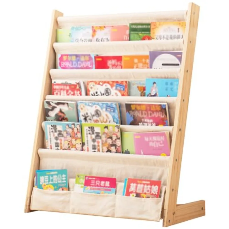 6Tier Wooden Bookshelf for with Natural Finish Ideal for Bedroom Living Room and Playroom Storage Organizer Canvas Book Rack fo