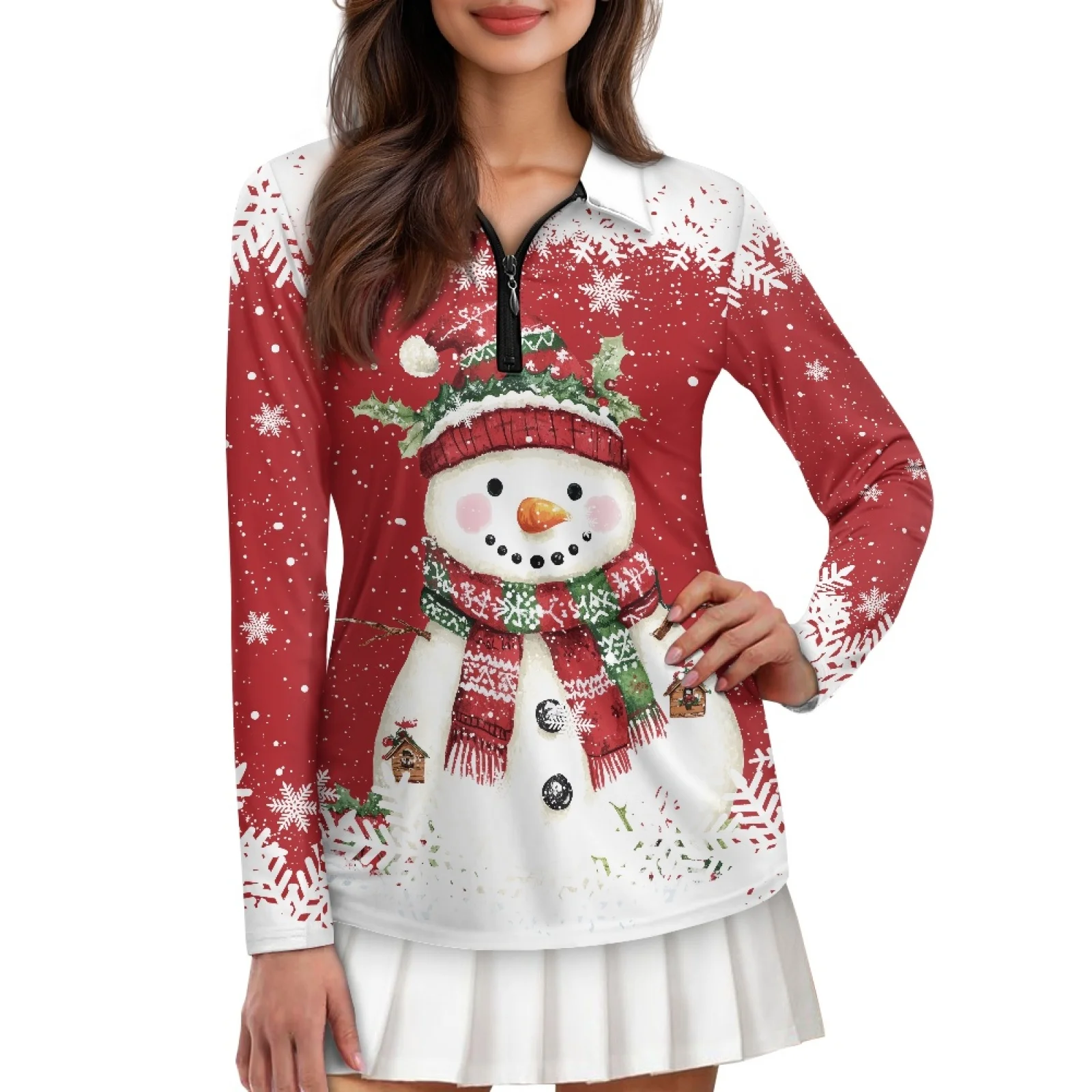 PENSTROLL Snowman Womens Slim Fit Polo Shirts Quick Dry Golf Tops for Fall