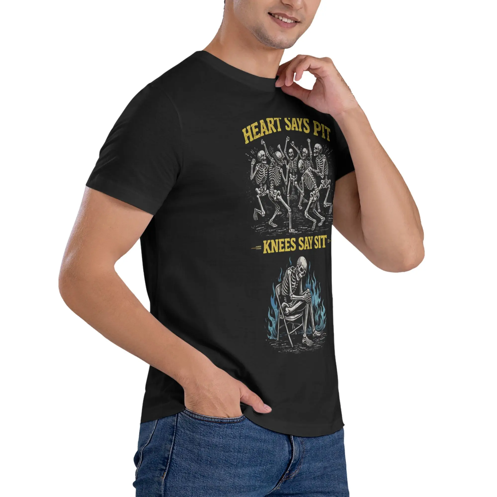 1 Stück Heart Says Pit Knees Say Sit Neuheit T-Shirt aus 100 % Baumwolle, lustige Skelett-Tops, T-Shirts für Männer – Detail 5