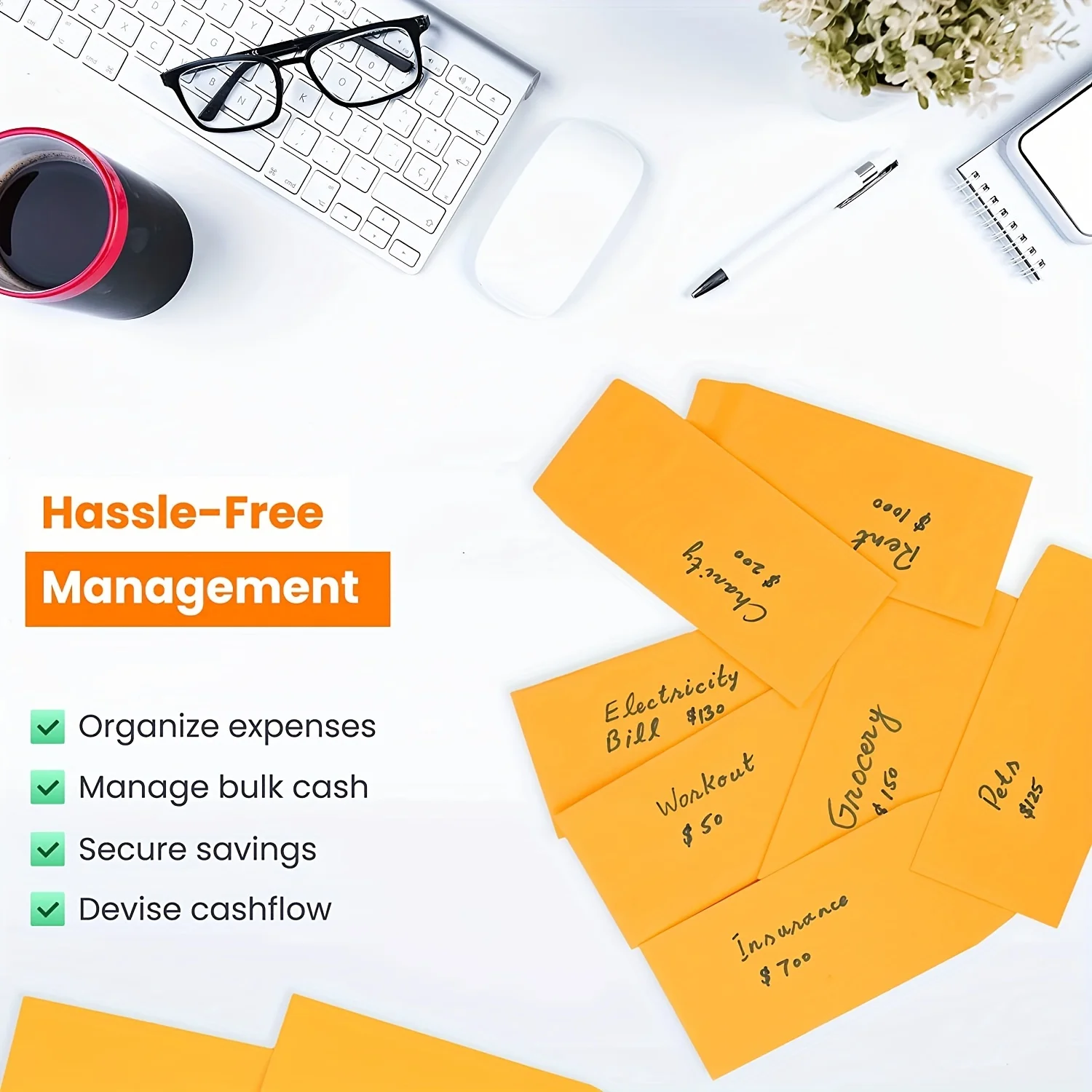 Cash Envelopes, 3.5X6.7 Inches - 80 GSM Brown Kraft Paper, Peel and Seal Cash Envelopes for Cash Savings and Budgeting