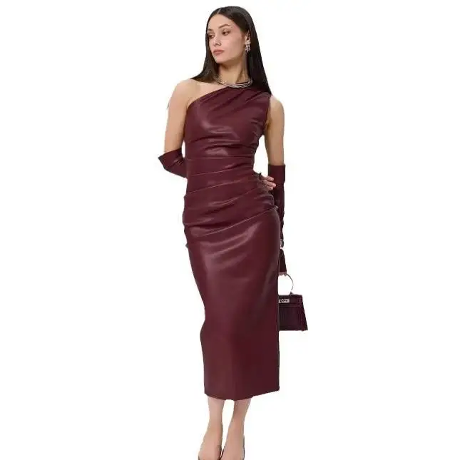 Seksowna asymetryczna spódnica z plisami z ekoskóry PU, dopasowana do ciała, z wysokim stanem, idealna do pracy, na wiosnę i jesień, zapinana na zamek...