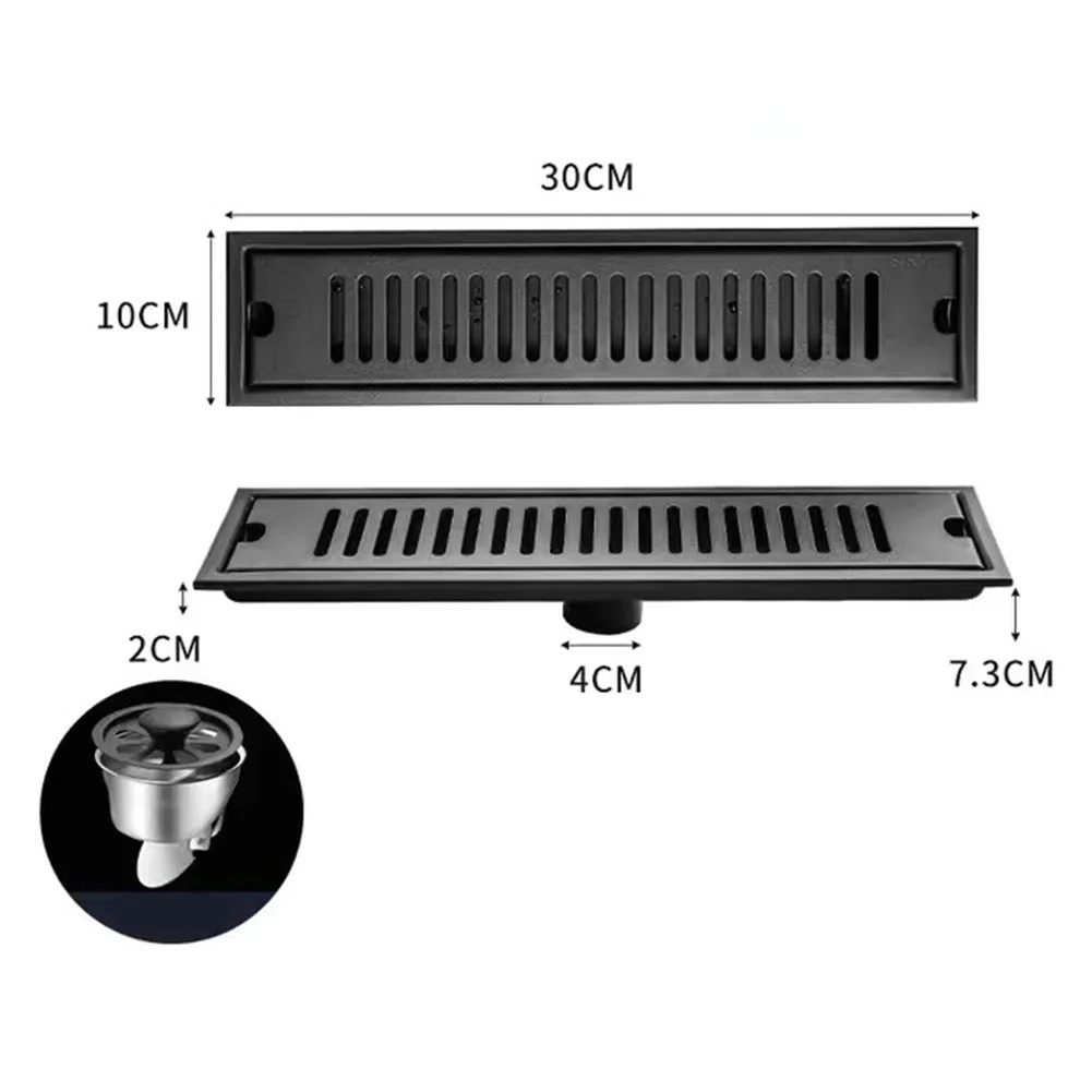 

Слив большой емкости, черный слив для пола, материал из нержавеющей стали 304, усовершенствованная система фильтрации, дизайн с пряжкой для ванных комнат
