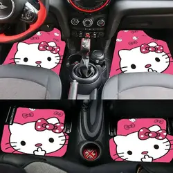 4 Piece Set Hello Kitty Car Cushion Kawaii Card Cover Floor Mat Fashion Cartoon Figure Pattern Mat Soft Winter Convenient Decor