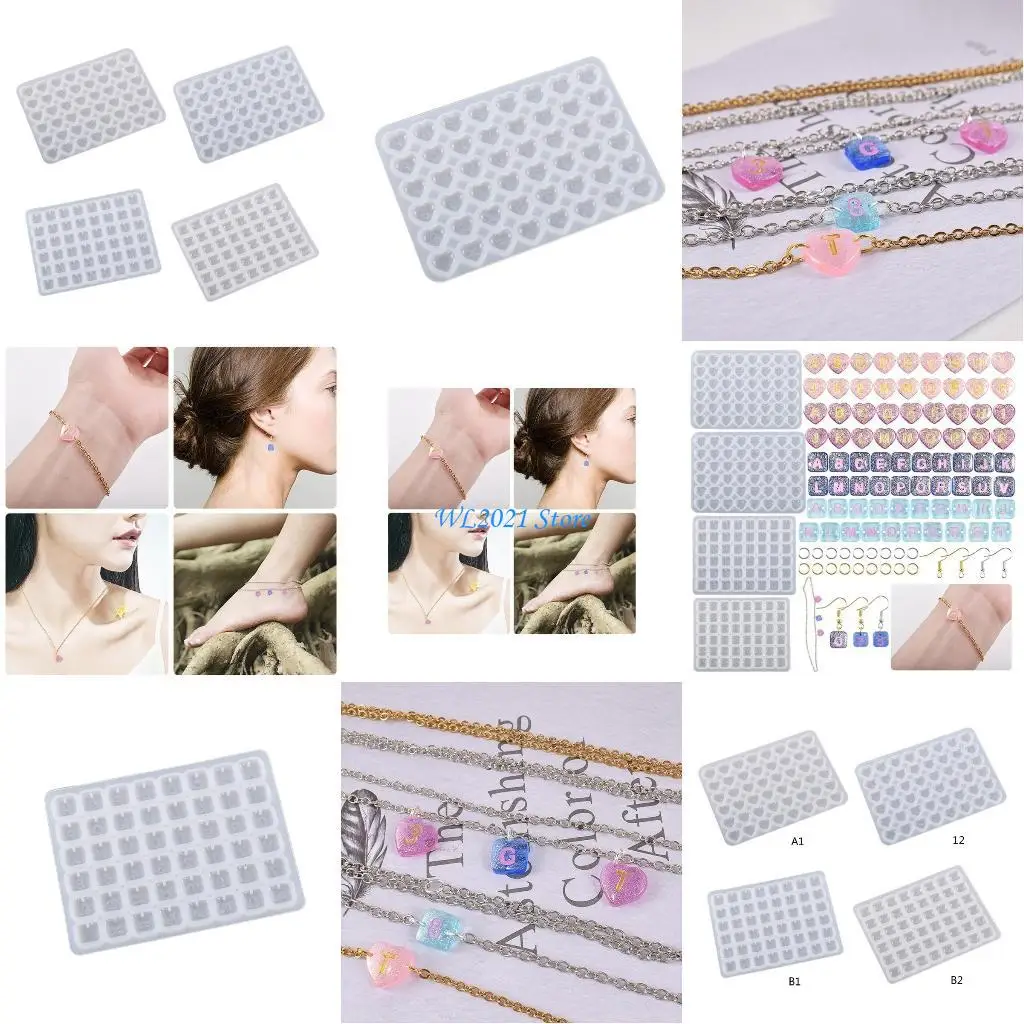 

G5GC Square Heart Pendant Letter Number Bracelet Anklet Molds for DIY