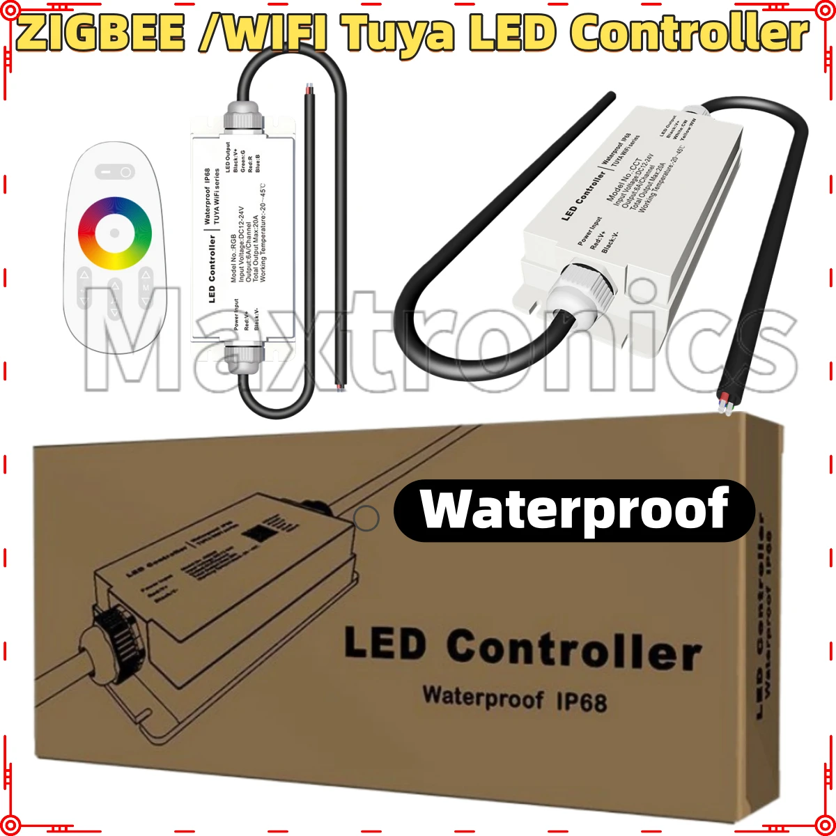 

Контроллер светодиодных лент ZIGBEE/WIFI Tuya, водонепроницаемый, DC12-24V, IP68, с дистанционным управлением, для одноцветных, CCT, RGB, RGBW, RGB+CCT светодиодных лент
