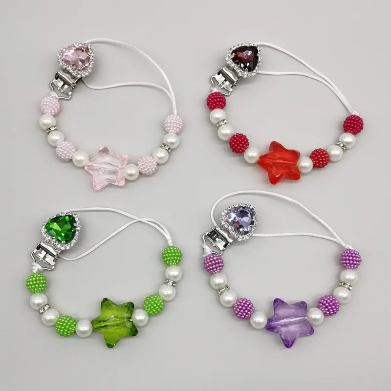 1 Piece New Creative Design Baby Pacifier Clip Retro Shiny Heart Rhinestone European Nipple Chain Clip Infant Anti-drop Chain