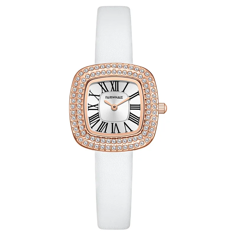 Fashion Ins Diamond Studded Quartz Watch for Women with Hot Waterproof Design and Square Leather Strap Pin Buckle
