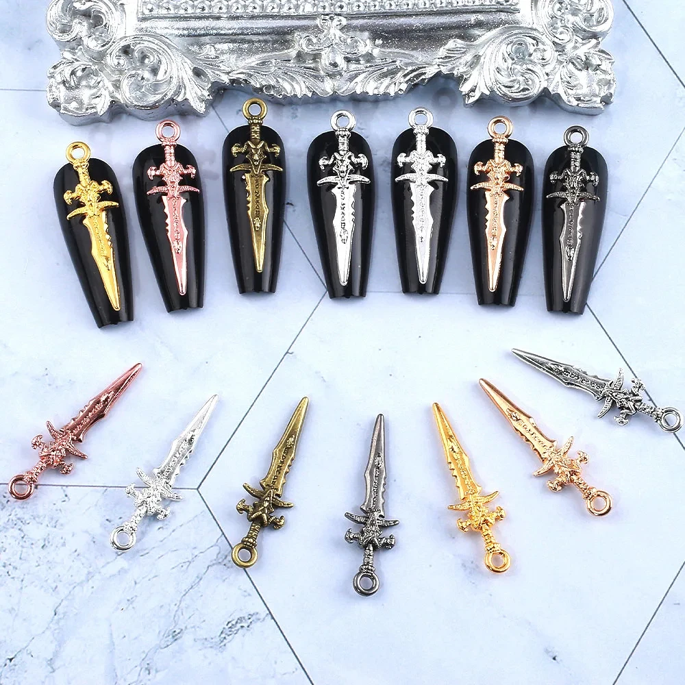 10pcs Sword Alloy Nail Art Charm Metal Large Size Sword Weapons Nail Jewelry Nail Accessories Retro Manicure Decoration Parts