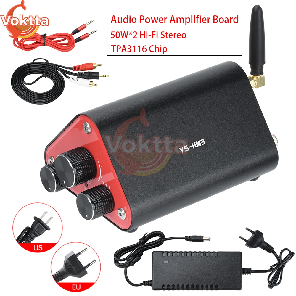 

DC 12-24 В BT V5.4 двухканальный аудиоусилитель мощности плата 50 Вт * 2 Hi-Fi стерео цифровой усилитель TPA3116 чип AUX аудио адаптер