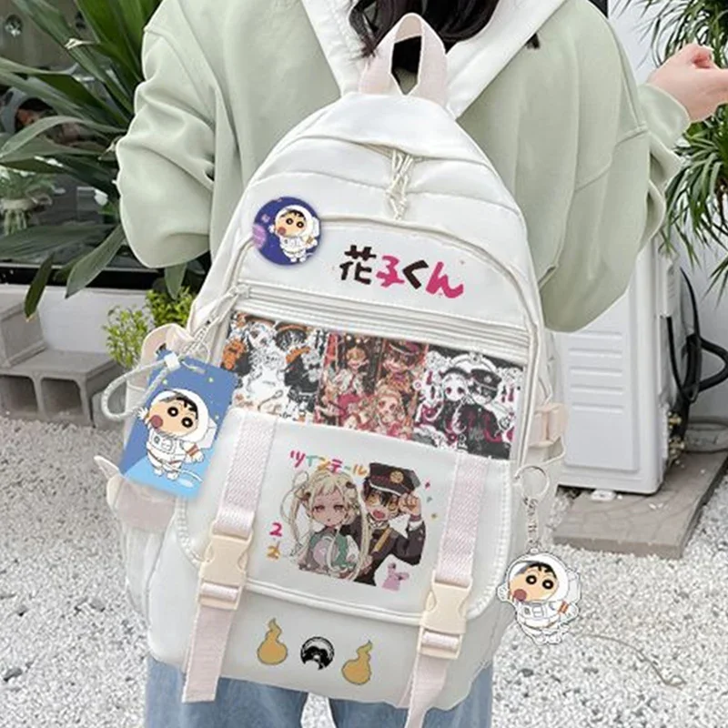 31×44×13cm Black White, Jibaku Shounen, Toilet-bound Hanako-kun, Student Kids Teens School Bags, Anime Backpacks Girls Boys