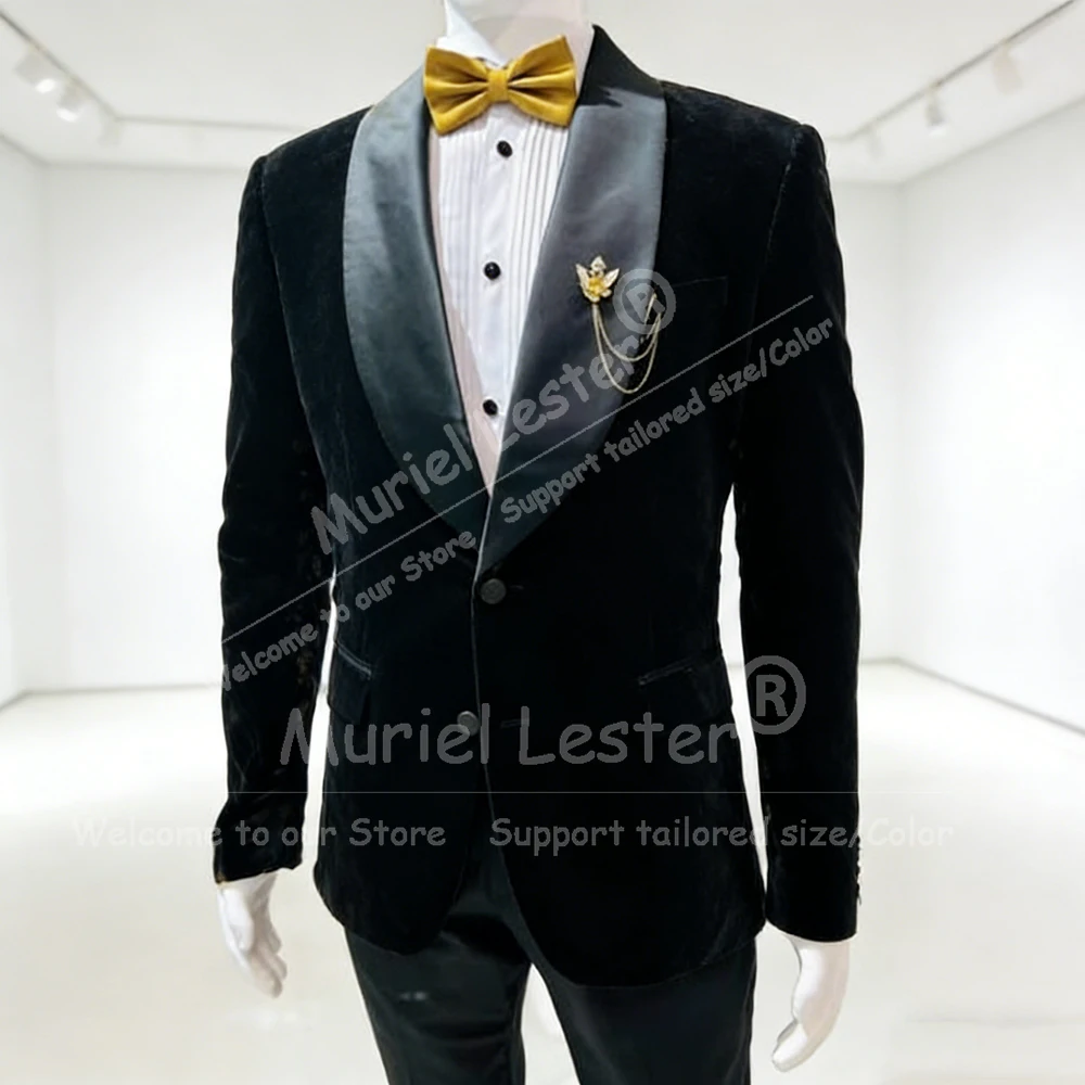 Traje de terciopelo elegante para hombre, chaqueta ajustada de terciopelo, pantalones, conjunto de 2 piezas, esmoquin para fiesta de banquete para novio, chaquetas de banquete personalizadas para hombre 2026