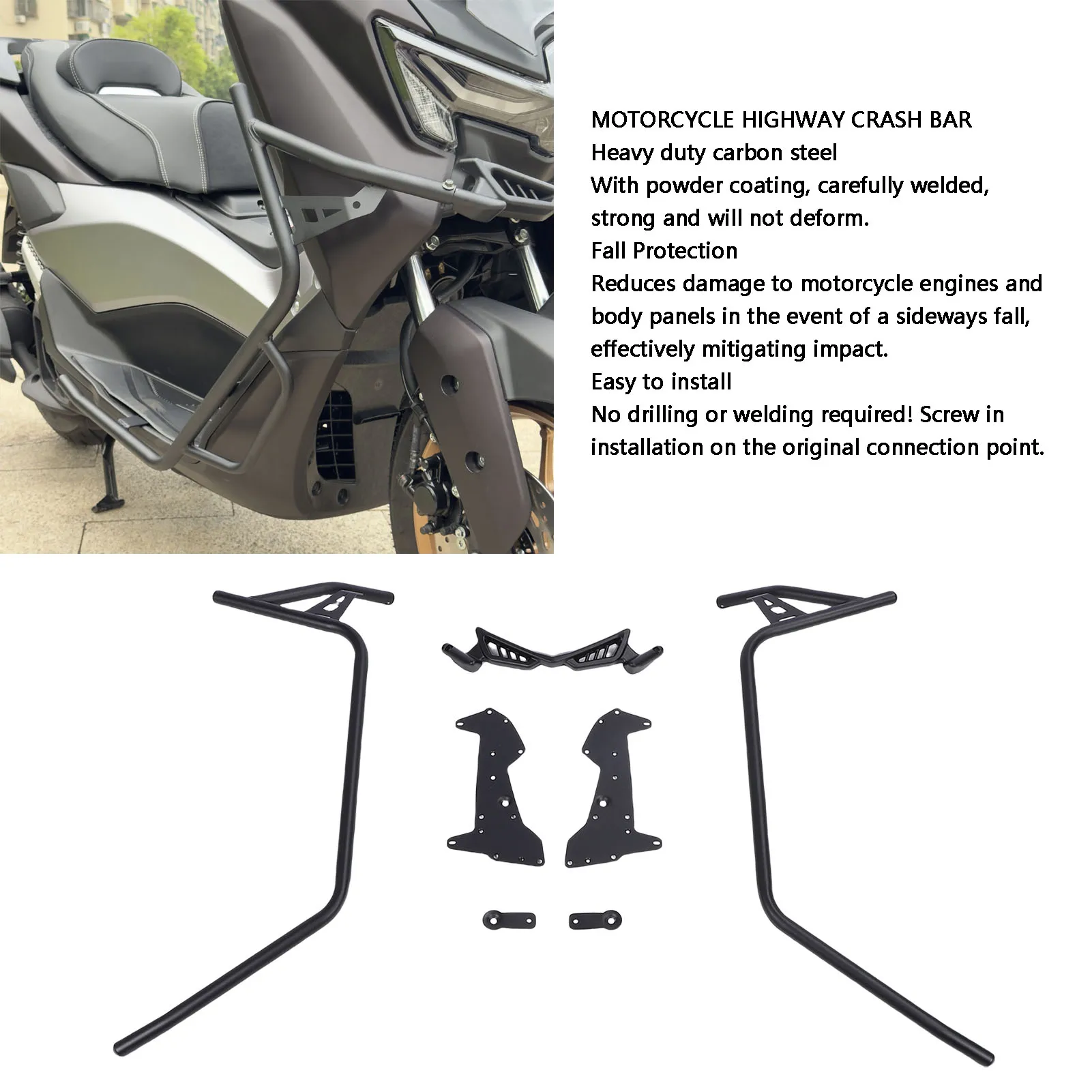 

Highway Crash Bar Anticollision Carbon Steel Engine Guard Bumper Protector Anti Deformation Minimize Fall Damage for Motorbike