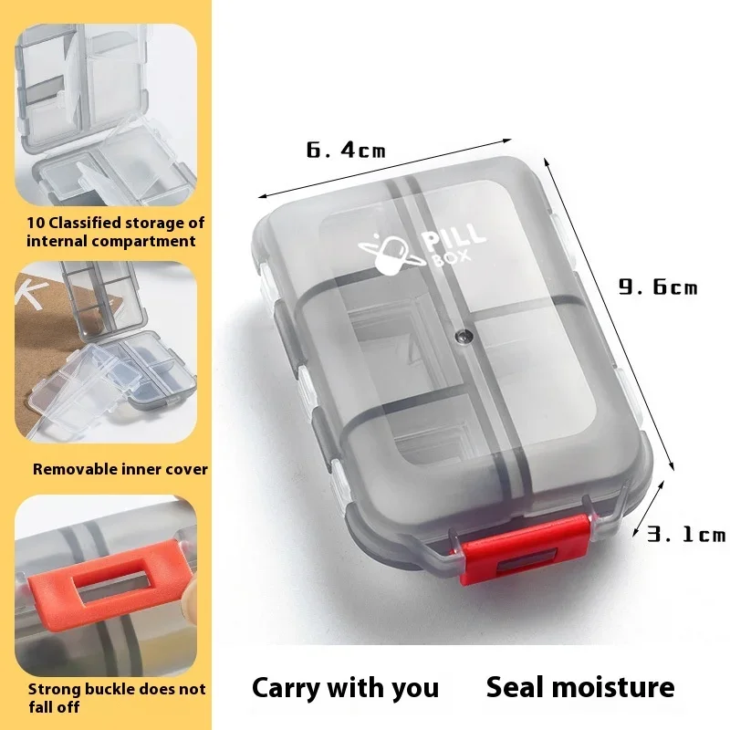 JUSTLANG Portable Drug box, waterproof painted moisture-proof independent small grid pill container, storage Tablet 10 cells