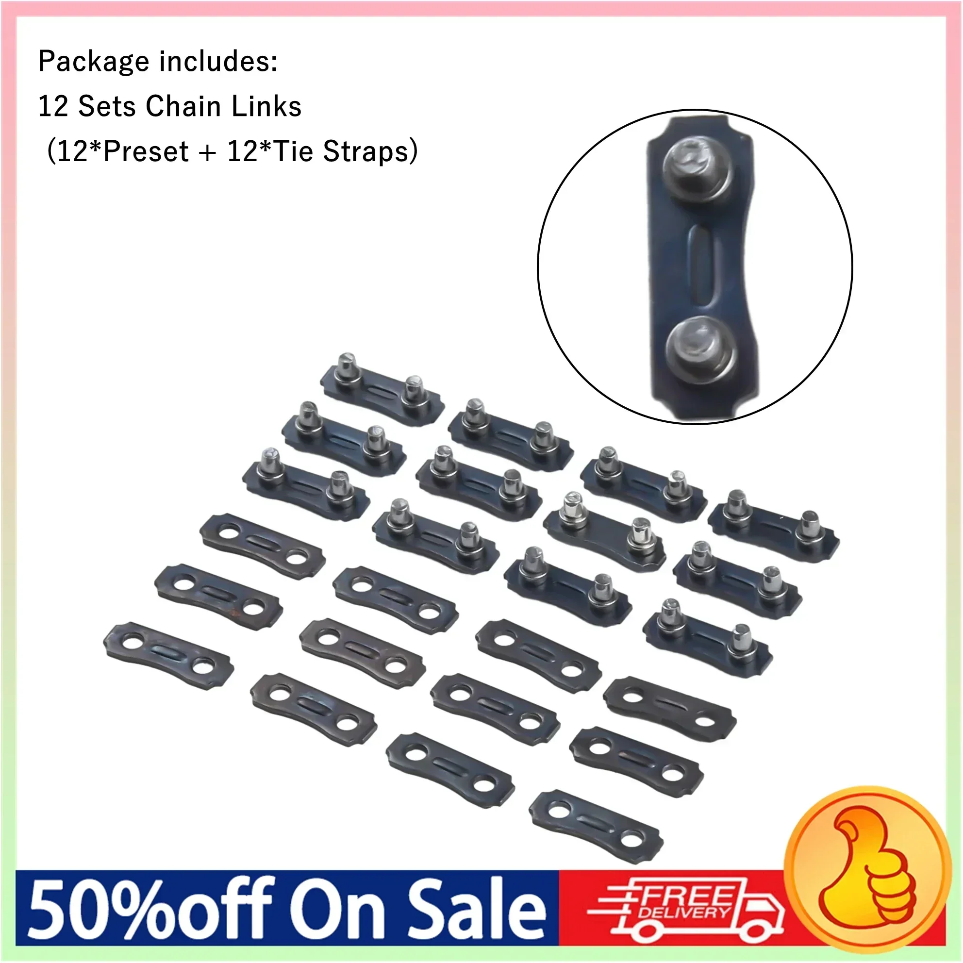 

12set Chainsaw Chain Links Connectors 3/8 LP .050 Inch Links Tie Straps For Chainsaw Preset Straps Metal Garden Power Tools