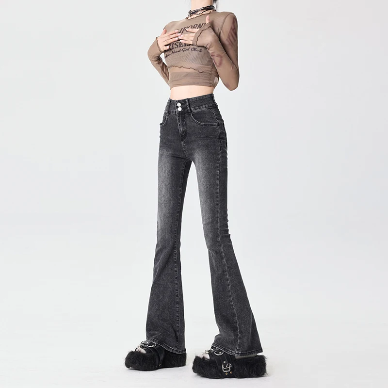 Winter Warm Women Jeans Cotton Denim Flare Pants Elastic Force Vintage Streetwear High Waist Slim Denim Harajuku Trousers