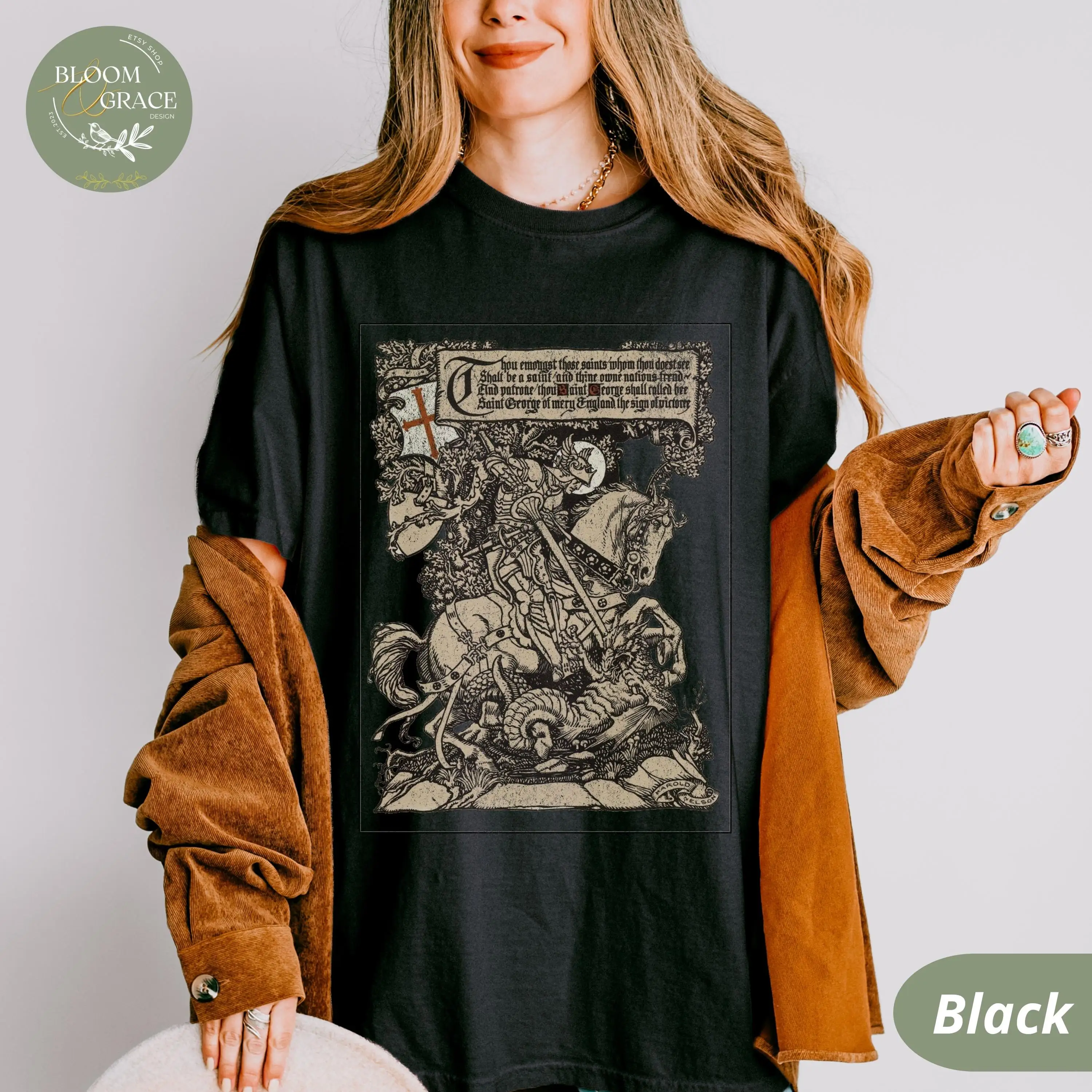 Medieval Shirt Castlecore Shirt Knightcore Tshirt Medieval Saint George Dragon Shirt Renaissance T-Shirt Renfaire Whimsigot