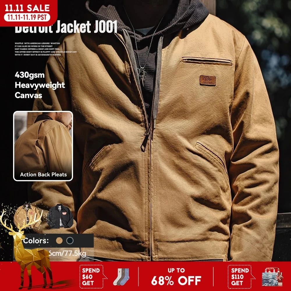 

Maden Retro Interstellar Same Style J001 Jacket Canvas Detroit Hunting Jacket Heavyweight Pocket Work Jacket Lapel Collar Coat