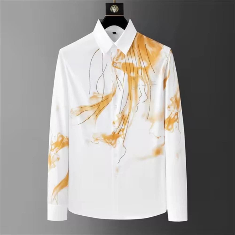 Luxury Printed Shirt Men\'s Long Sleeve Slim Casual Shirt High Quality Fashionable Popular Korean Extra Large Size Men\'s XS-6XL