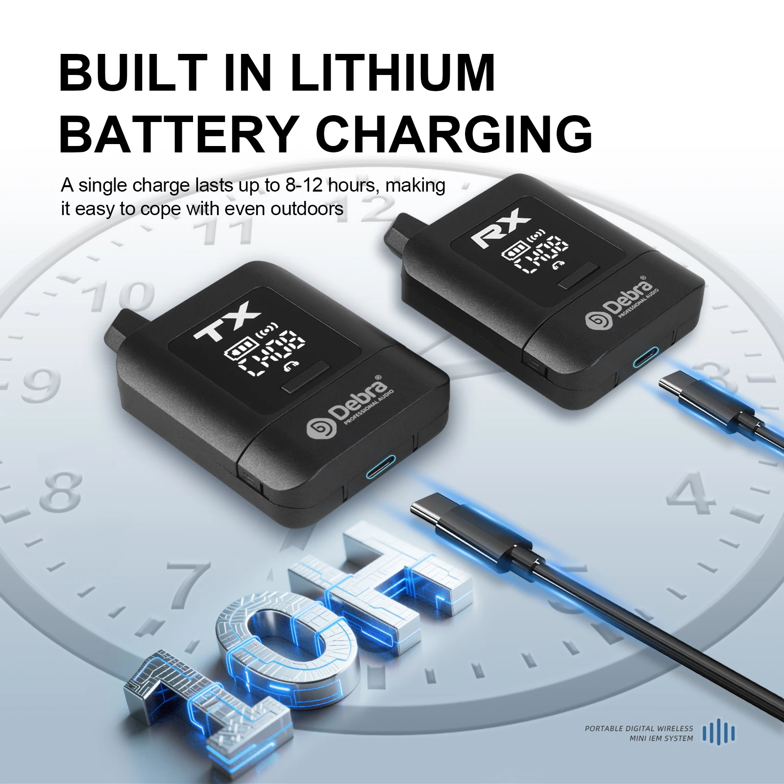 Debra New Stere Protable UHF IEM نظام مراقبة لاسلكي داخل الأذن قابل لإعادة الشحن لمراقبة صوت الموسيقى والبث المباشر