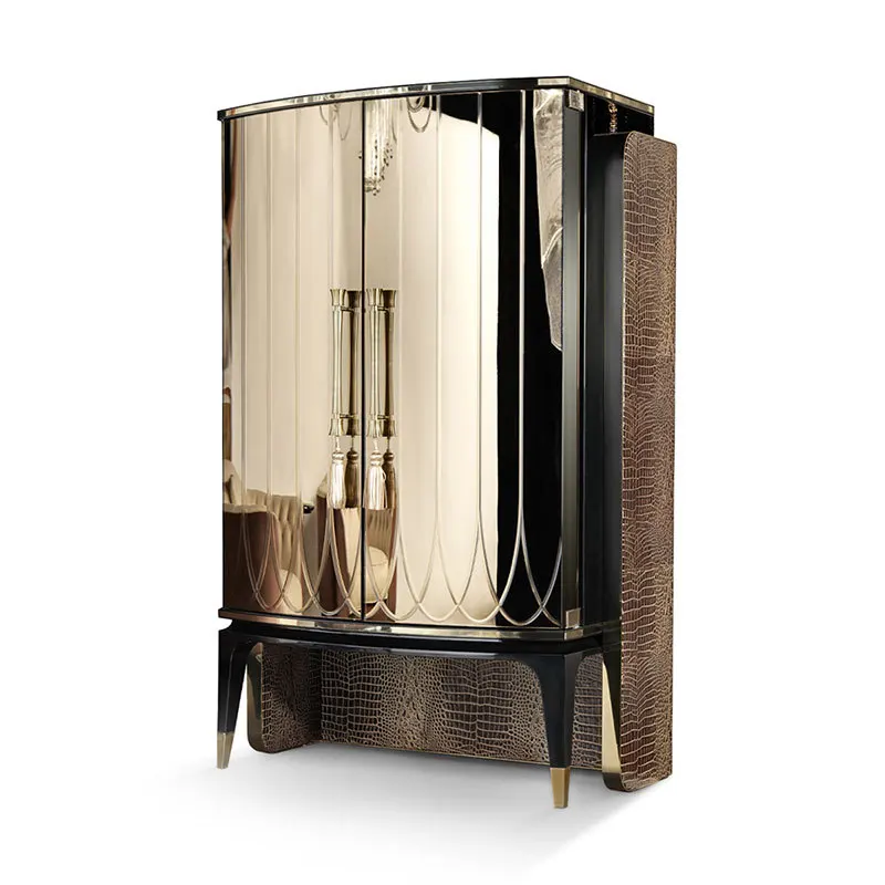 Light luxury high-end wine cabinet designer villa large flat floor living room dining side cabinet solid wood against the wall