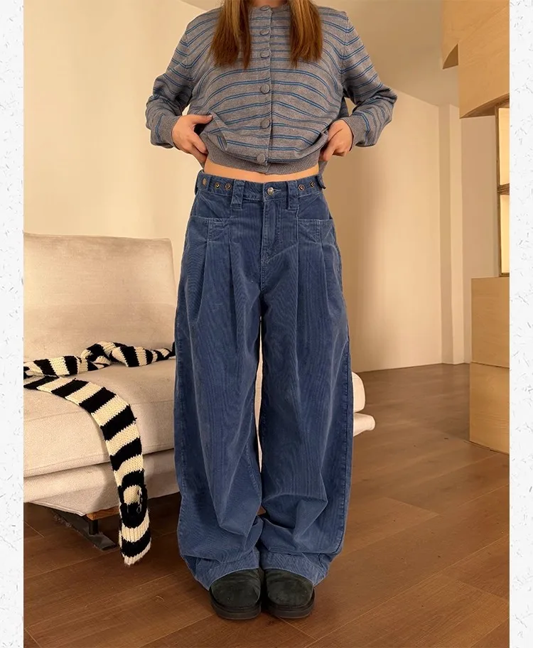 Pantalon décontracté à jambes larges pour femmes, taille haute, ample, coréen rétro Y2K