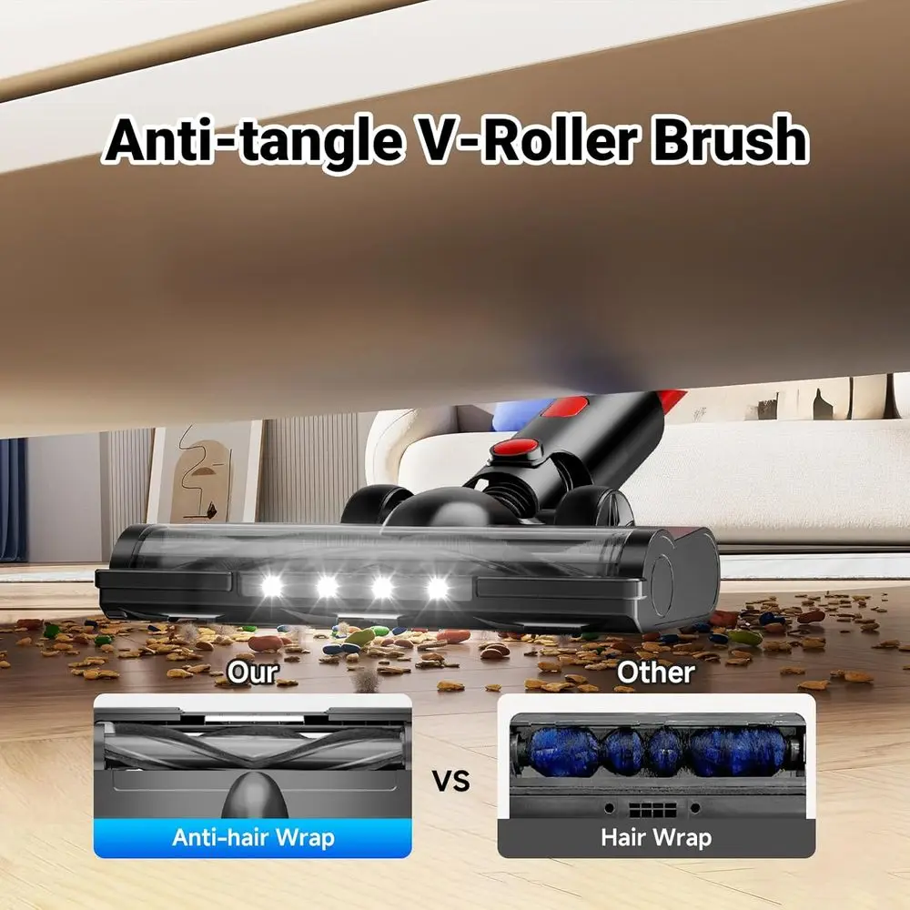 Lightweight 8-in-1 Cordless Vacuum Cleaner, 45 Mins Battery, Strong Suction, Anti-Tangle, Ideal for Pet Hair on Hard Floors and